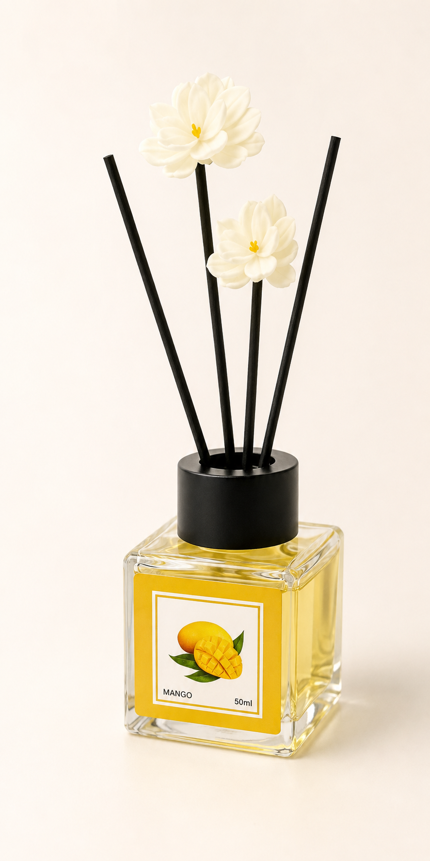 Reed Diffuser Fragrance, 50ml Home Fragrance with Decorative Reeds and Flower Sticks, Elegant Room Diffuser for Bedroom, Bathroom, Living Room and Office (Mango)
