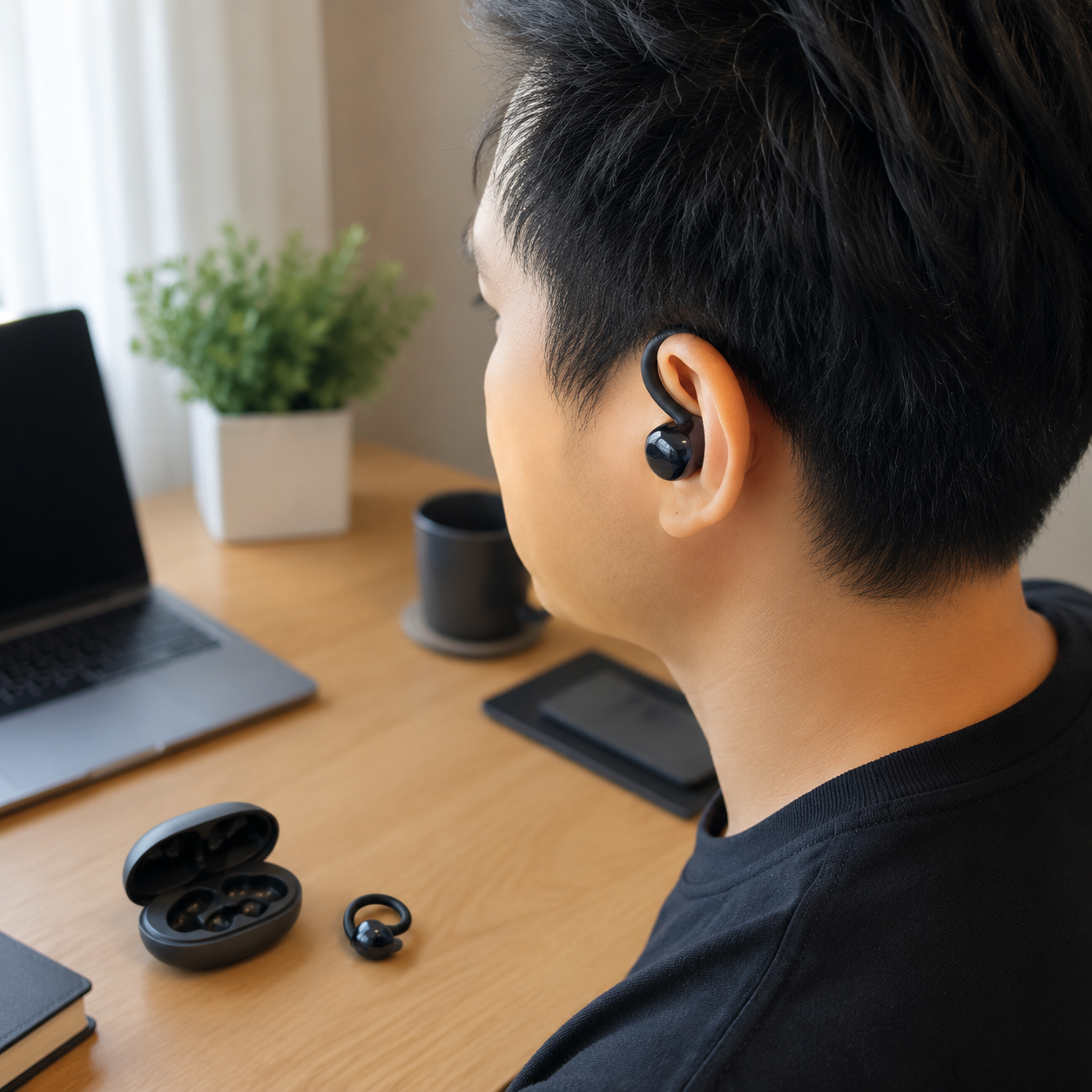 Q71 Open-Ear Wireless Earbuds with LED Charging Case, Bluetooth 6.0, Type-C Charging, Black
