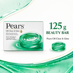 Pears Oil-Clear & Glow Bar Soap, 125 g, 98% Pure Glycerin with Lemon Flower Extracts, Transparent Green Soap Bar