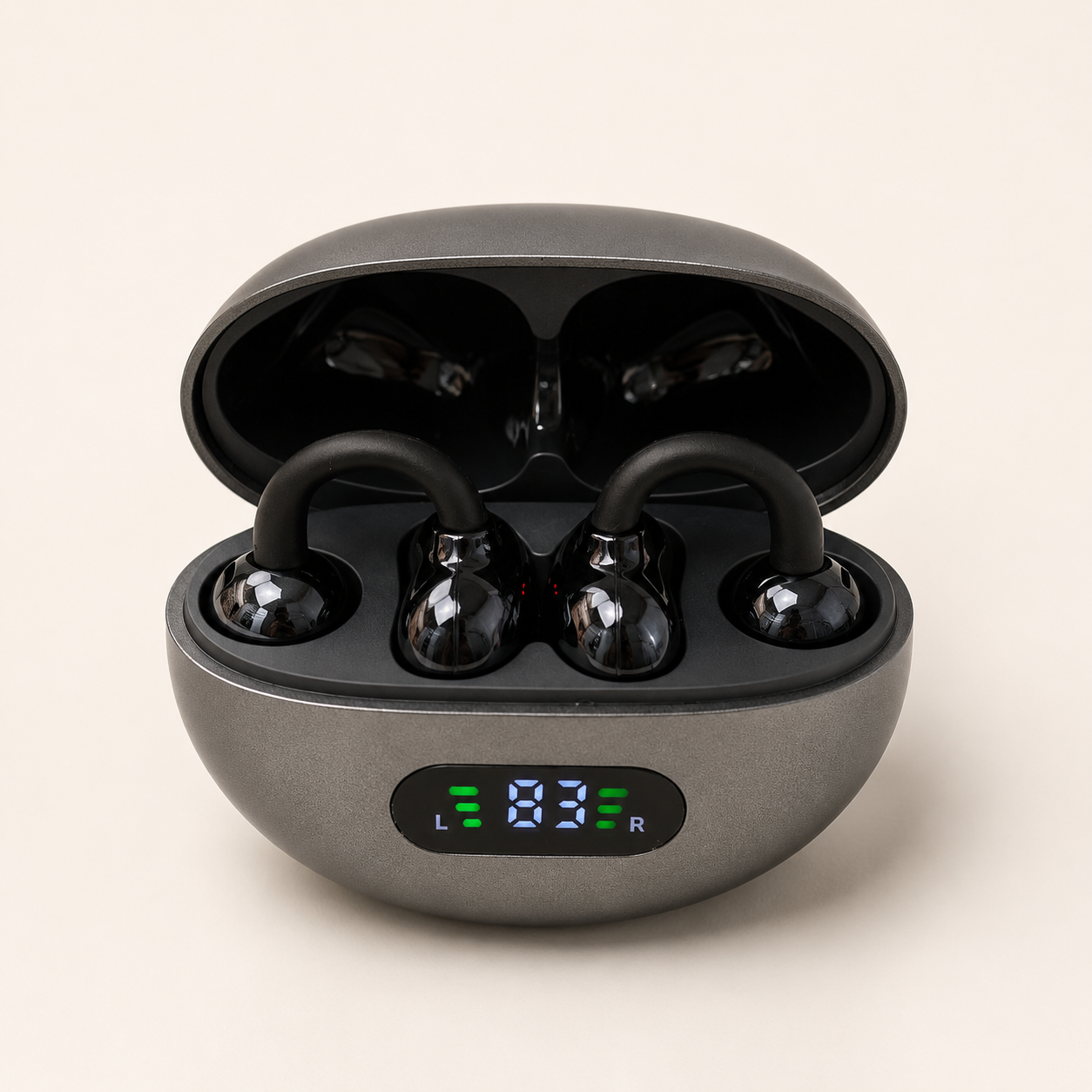 Q71 Open-Ear Wireless Earbuds with LED Charging Case, Bluetooth 6.0, Type-C Charging, Black