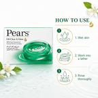Pears Oil-Clear & Glow Bar Soap, 125 g, 98% Pure Glycerin with Lemon Flower Extracts, Transparent Green Soap Bar