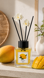 Reed Diffuser Fragrance, 50ml Home Fragrance with Decorative Reeds and Flower Sticks, Elegant Room Diffuser for Bedroom, Bathroom, Living Room and Office (Mango)