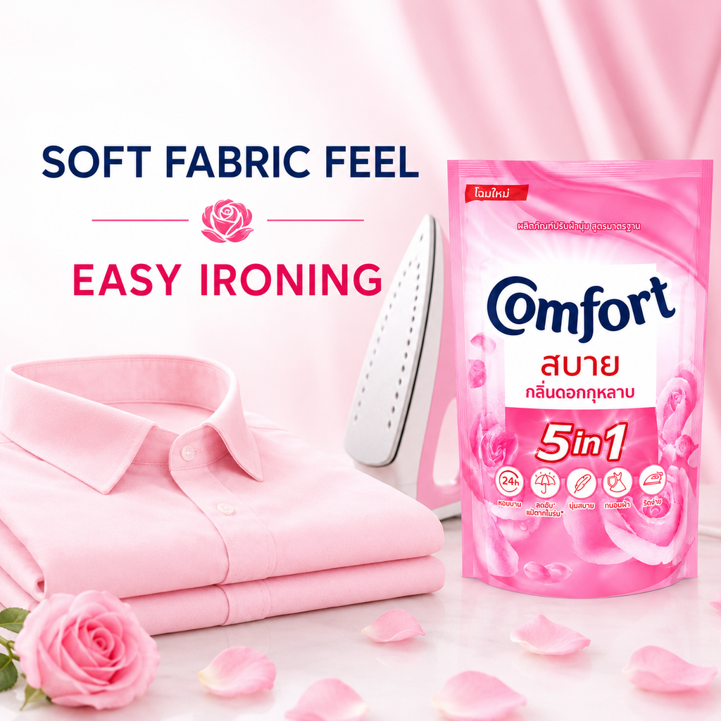 Comfort 5 in 1 Concentrated Fabric Conditioner, Blue Floral & Pink Rose Fragrance 500ml Laundry Softener for Clothes, 1 Pouch