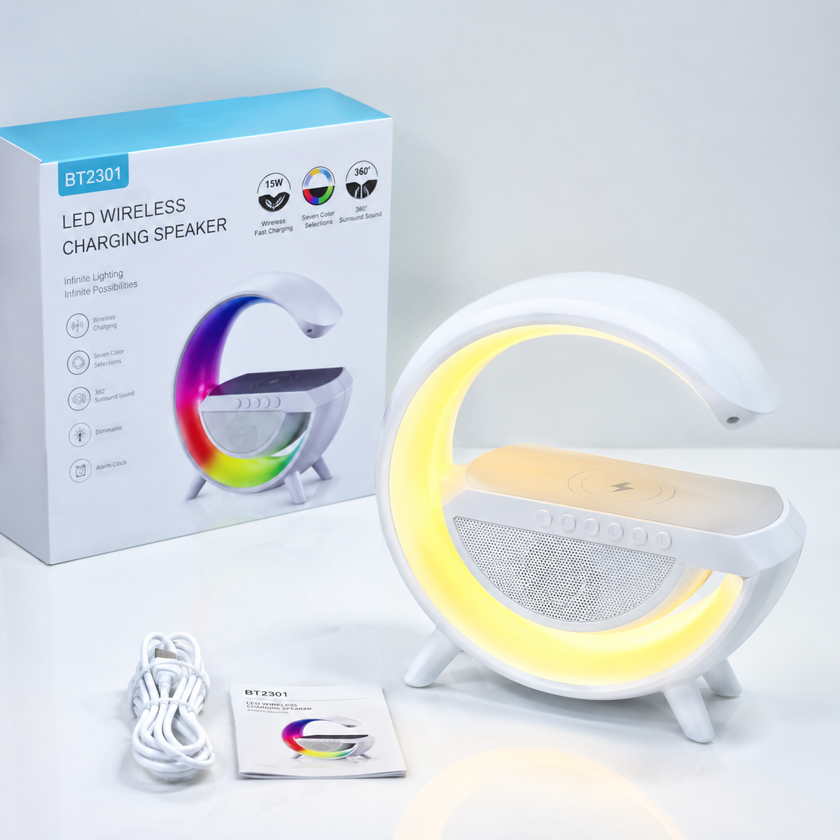 3-in-1 RGB LED Night Light with Wireless Charger & Bluetooth Speaker